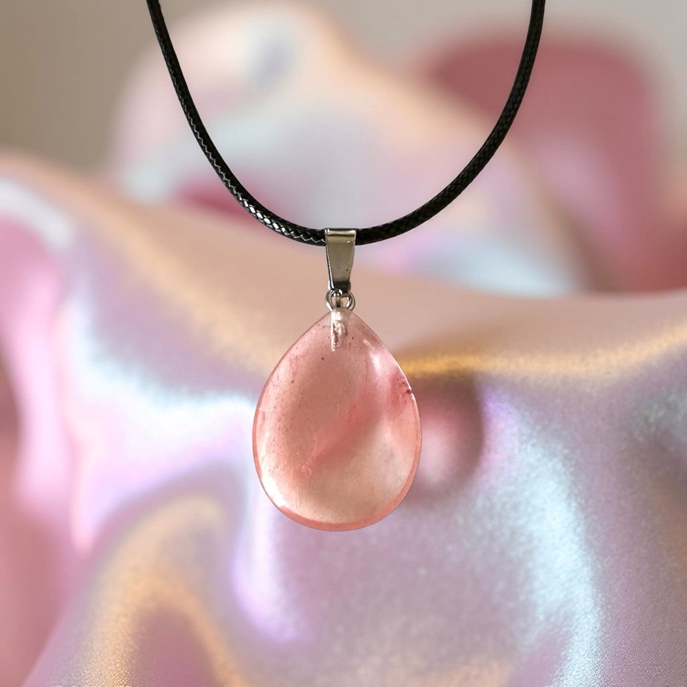 ⭐️ 5 for $25 Light Pink Natural Stone Water Droplet Pendant Necklace